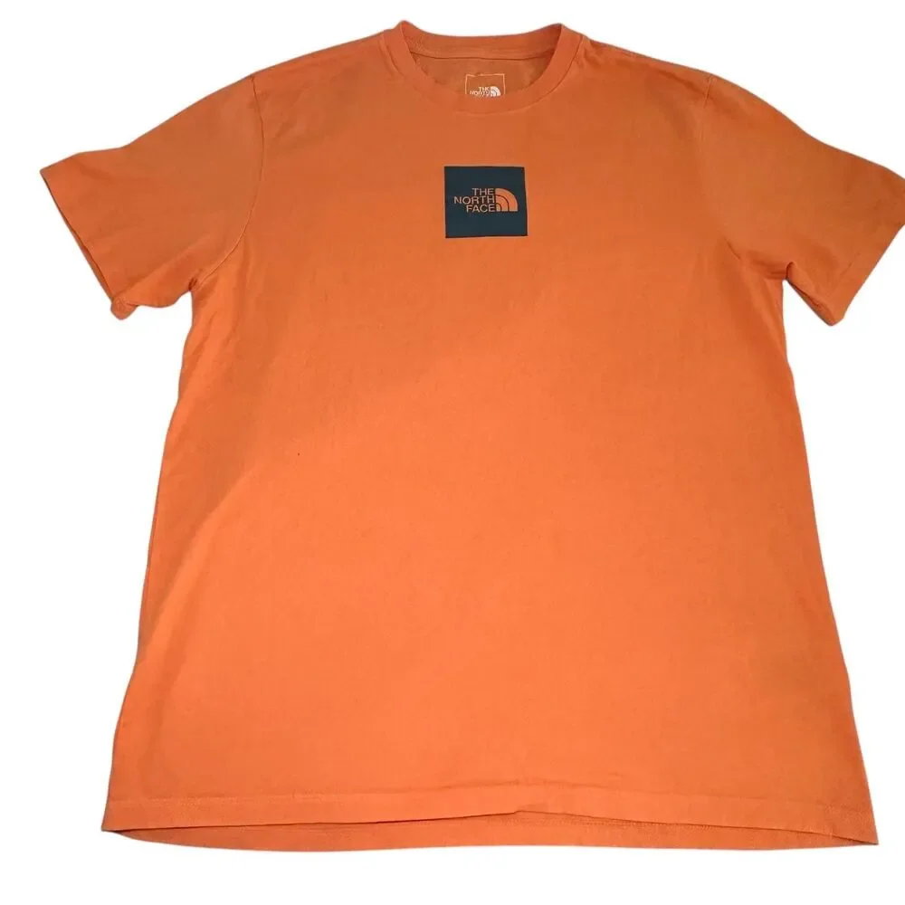The North Face T Shirt Men's Size Large Orange Large Back Logo Outdoors Rugged